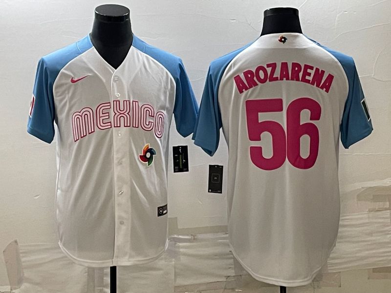 Men 2023 World Cub Mexico 56 Arozarena White blue Nike MLB Jersey2